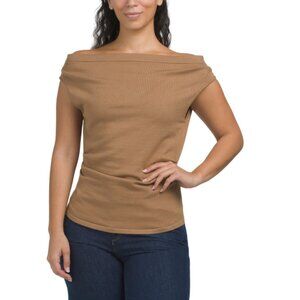SUNDAY EDITION Tan Off The Shoulder Top